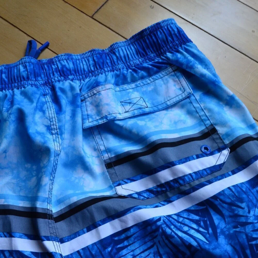 Speedo Men’s Leaf Tie Dye Print Stripes Multi-Colored Mesh Lined Swim Trunks L